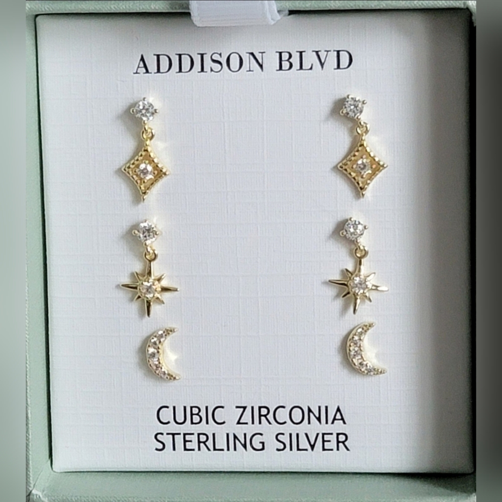 ADDISON Cubic Zirconia Silver Stud Earrings 3 Pairs